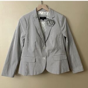 Talbots Gray Pinstriped Blazer with Black Polka Dot Shell